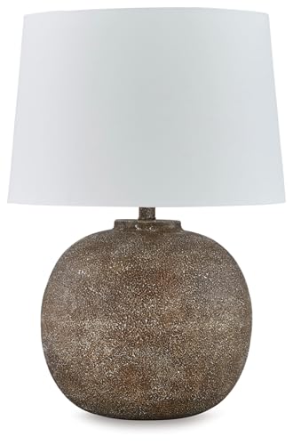 Signature Design by Ashley Neavesboro Transitional Metal Table Lamp with 3-Way Switch, Dark Brown & White