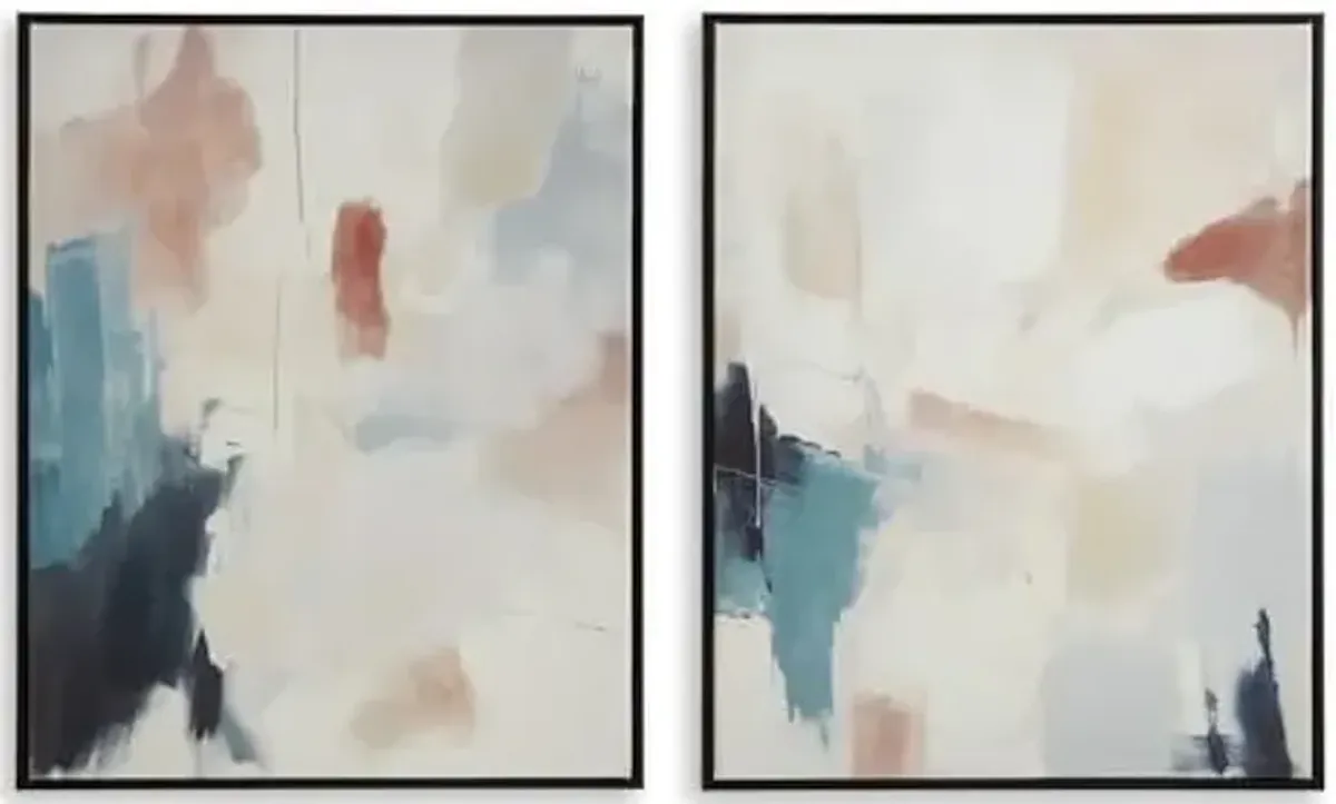 Signature Design by Ashley Caldish Contemporary Rectangular Hand-painted Wall Art Set 24 x 30 Inches, Set of 2, Blue & White