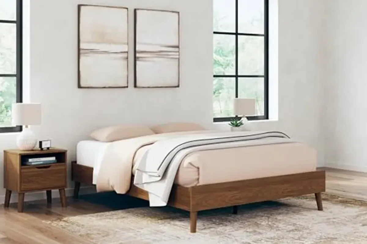 Signature Design by Ashley Fordmont Mid-Century Modern Queen Platform Bed with Metal Slats, No Box Spring Needed, Dark Brown