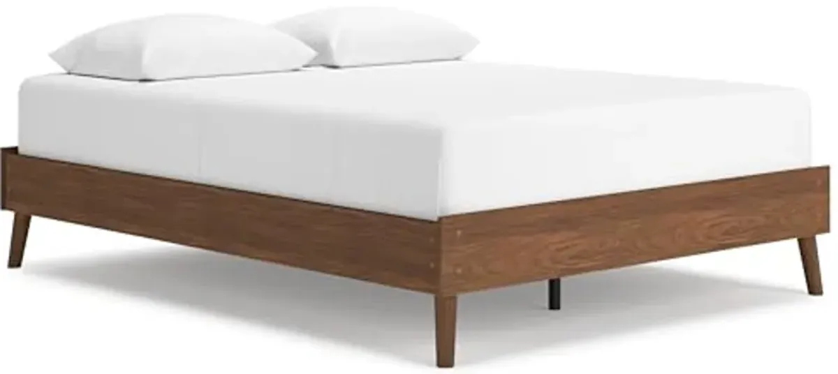 Signature Design by Ashley Fordmont Mid-Century Modern Queen Platform Bed with Metal Slats, No Box Spring Needed, Dark Brown