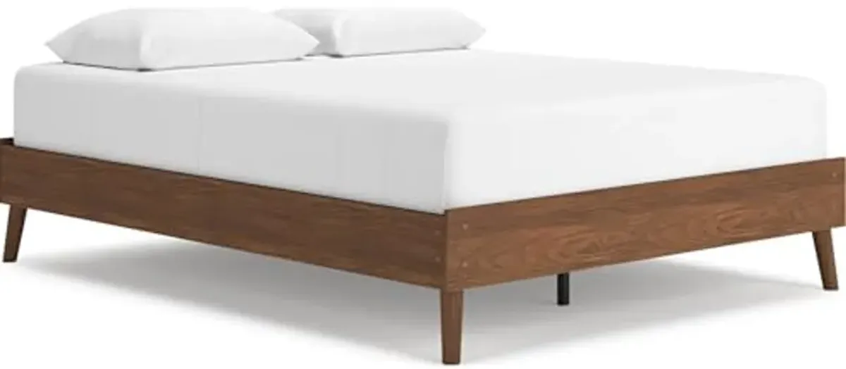 Signature Design by Ashley Fordmont Mid-Century Modern Queen Platform Bed with Metal Slats, No Box Spring Needed, Dark Brown