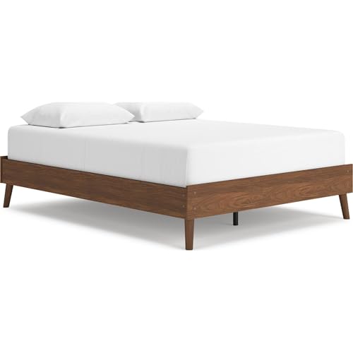 Signature Design by Ashley Fordmont Mid-Century Modern Queen Platform Bed with Metal Slats, No Box Spring Needed, Dark Brown