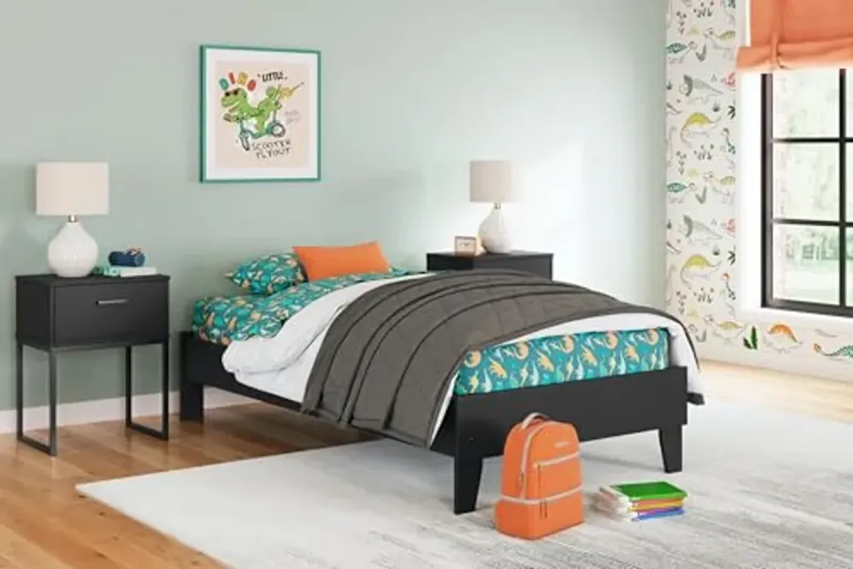 Signature Design by Ashley Socalle Casual Twin Platform Bed with Metal Slats, No Box Spring Needed, Black