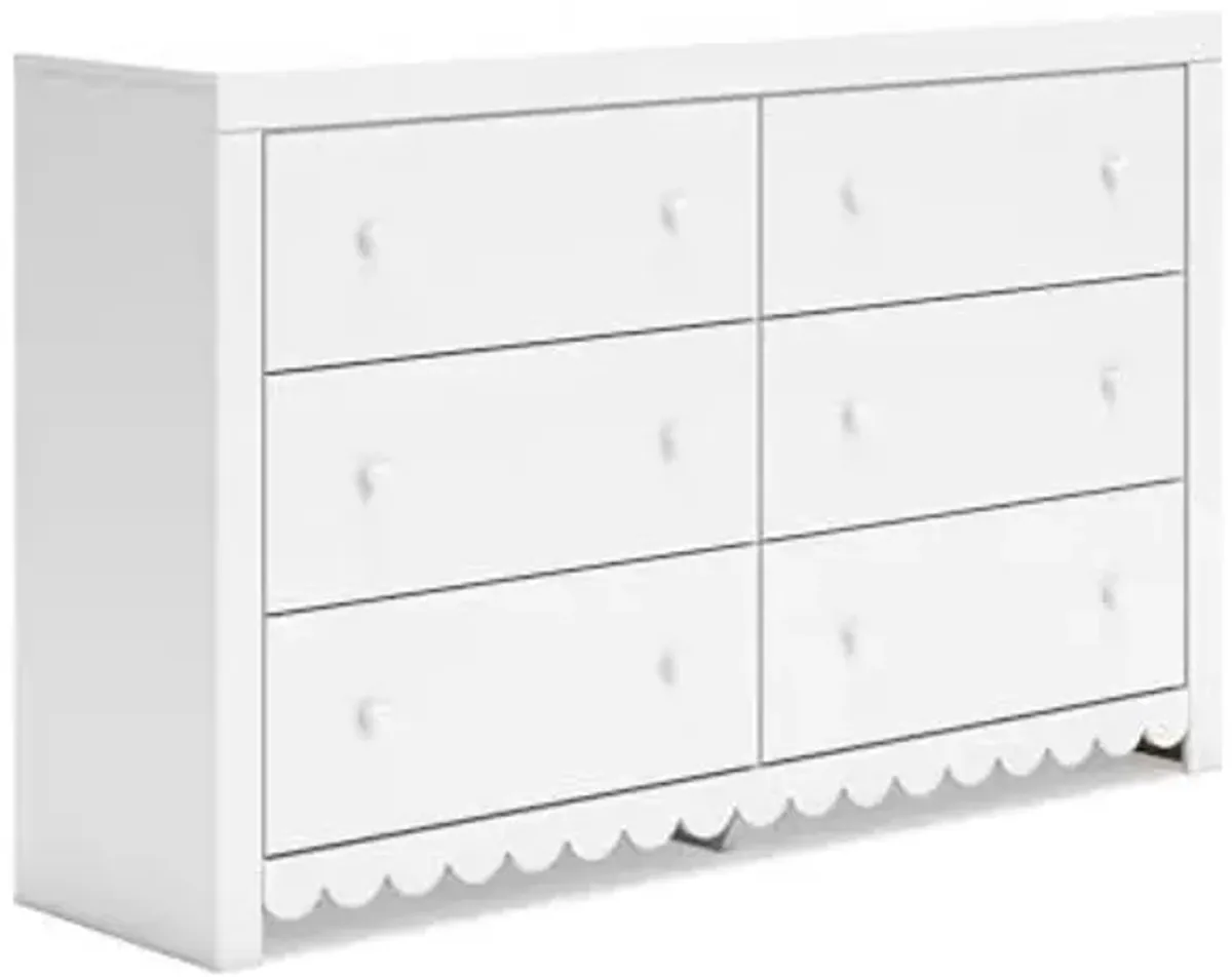 Signature Design by Ashley Mollviney Coastal 6-Drawer Dresser with Safety Stop and Scalloped Detailing, White