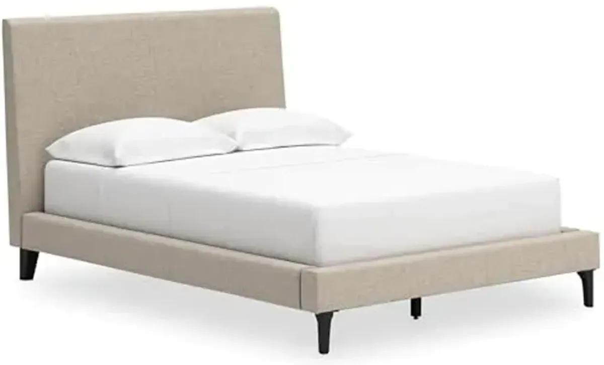 Signature Design by Ashley Cielden Contemporary Full Upholstered Platform Bed with Wood Roll Slats, No Box Spring Needed, Gray