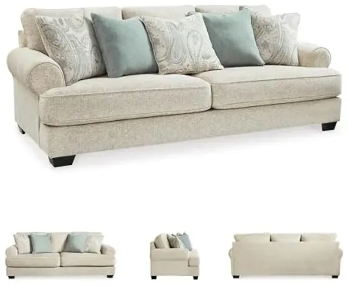 Signature Design by Ashley Monaghan Vintage Sofa with Accent Pillows, Reversible Cushions and Rolled Arms, Beige