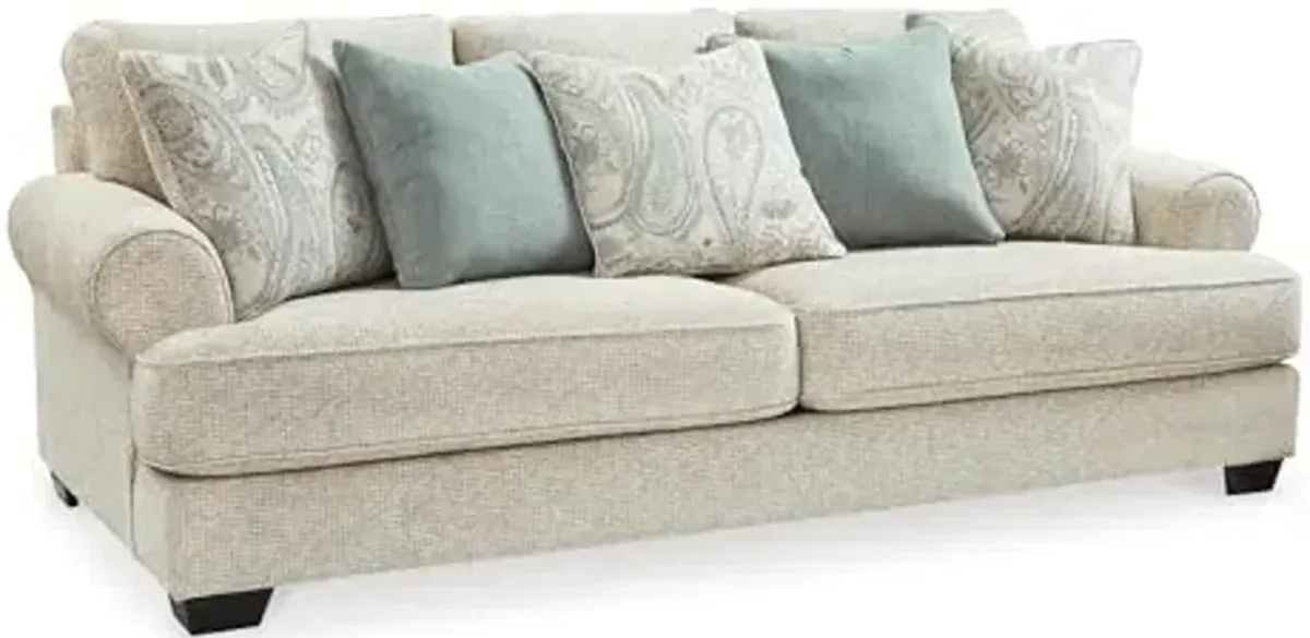Signature Design by Ashley Monaghan Vintage Sofa with Accent Pillows, Reversible Cushions and Rolled Arms, Beige