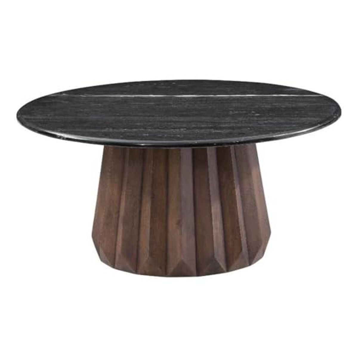 Bassett Mirror Company Jennings Nesting Small Cocktail Table in Modern Black Marble and Natural Wood