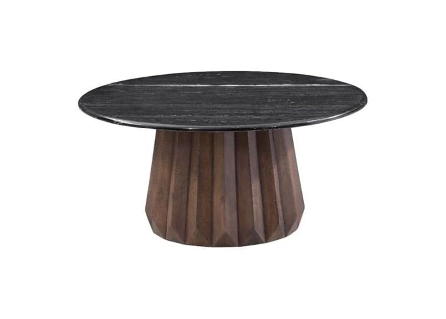 Bassett Mirror Company Jennings Nesting Small Cocktail Table in Modern Black Marble and Natural Wood