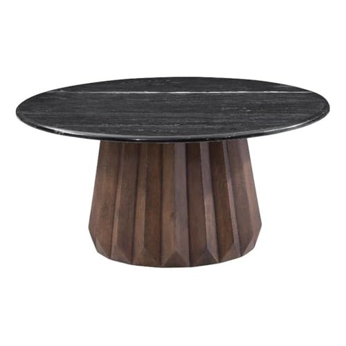 Bassett Mirror Company Jennings Nesting Small Cocktail Table in Modern Black Marble and Natural Wood