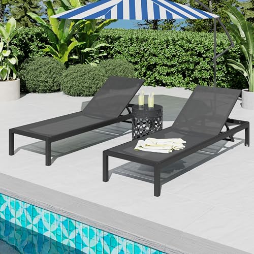 Christopher Knight Home Cape Cora Outdoor Mesh Adjustable Aluminum Chaise Lounge for Pool, Beach, Backyard, Porch, 77.5 "W x 25.25 "D x 11.75 "H, Black+Grey