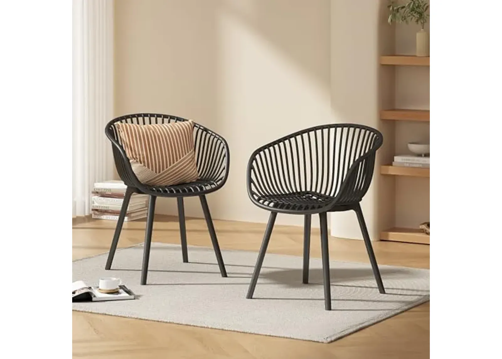 Christopher Knight Home Modern Accent Chair–Black Outdoor Patio Chairs Set of 2 – Lounge Chairs for Balcony or Garden – Weave Design – Stylish and Comfortable Seating for Backyard or Terrace