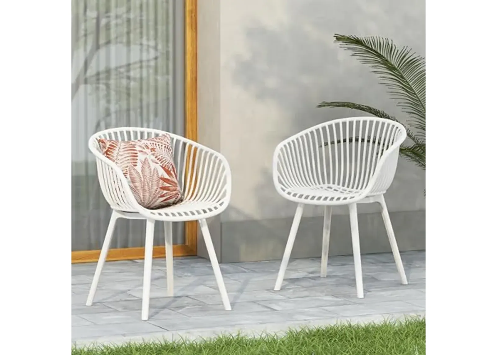 Christopher Knight Home Modern Accent Chair–White Outdoor Patio Chairs Set of 2 – Lounge Chairs for Balcony or Garden – Weave Design – Stylish and Comfortable Seating for Backyard or Terrace