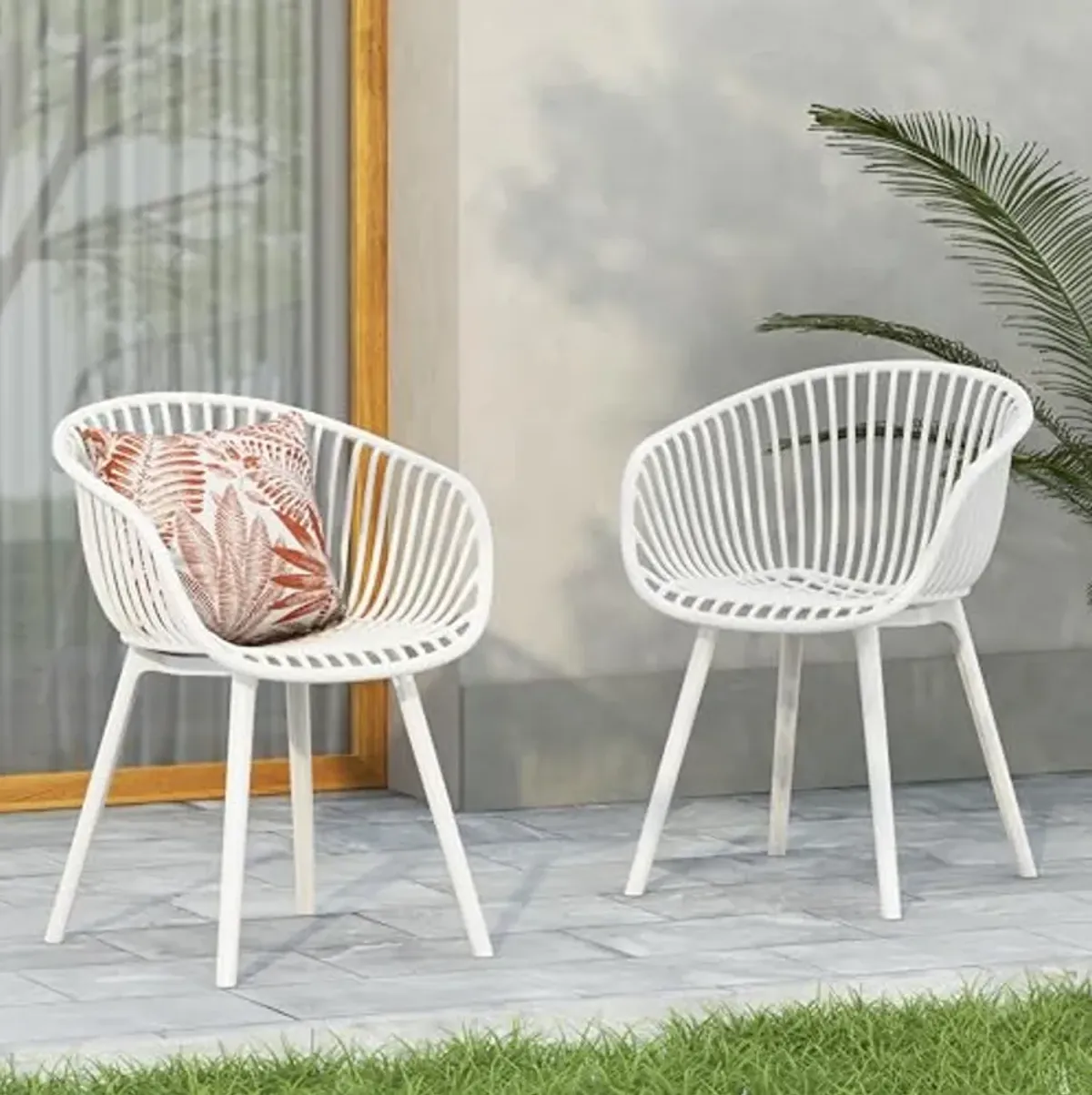 Christopher Knight Home Modern Accent Chair–White Outdoor Patio Chairs Set of 2 – Lounge Chairs for Balcony or Garden – Weave Design – Stylish and Comfortable Seating for Backyard or Terrace