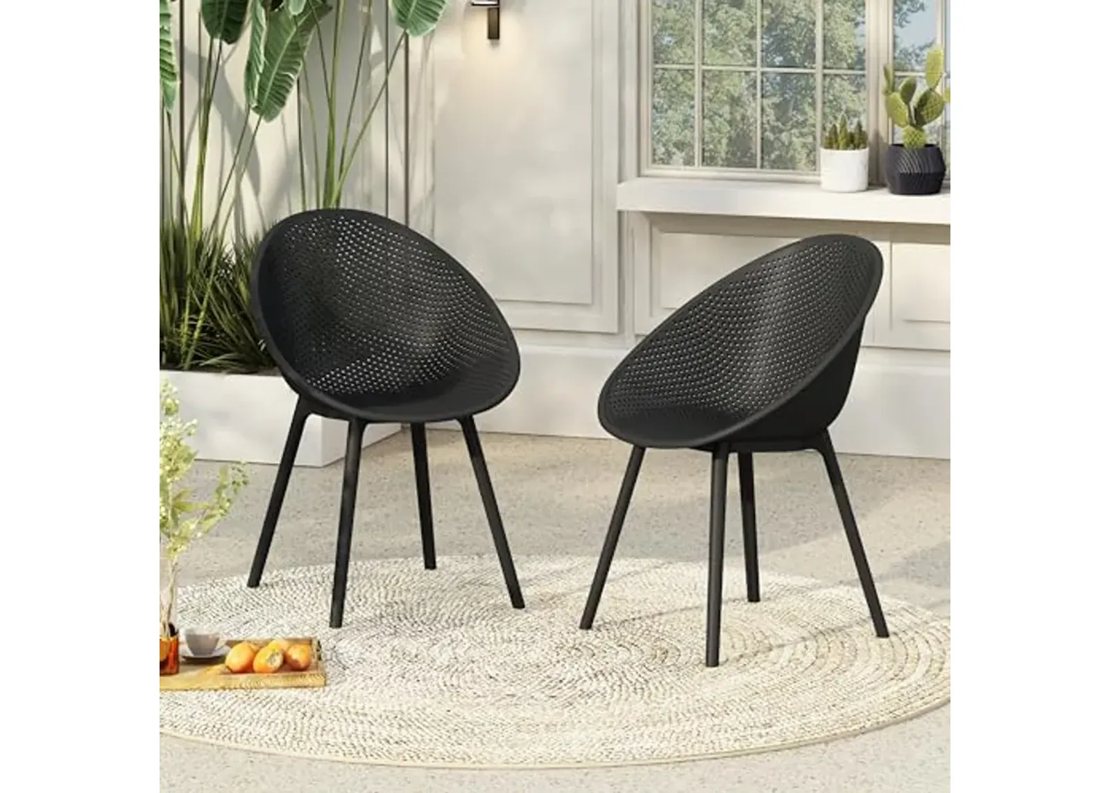 Christopher Knight Home Black Lounge Chairs Set of 2 – Modern Accent Chairs-Resistant Patio Chairs with Mesh Design for Garden, Balcony, or Backyard – Sleek and Comfortable Seating for Outdoor Spaces