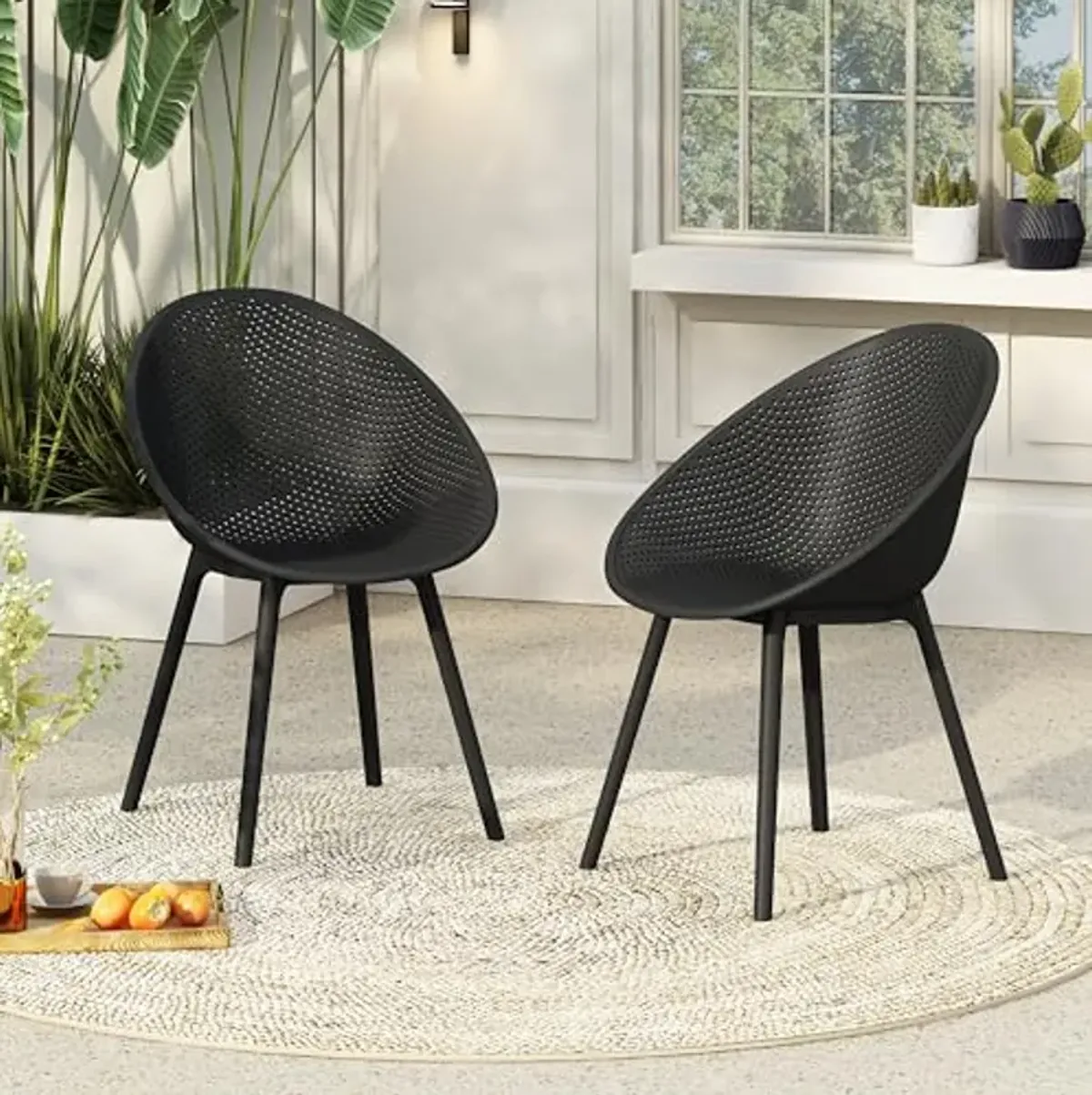 Christopher Knight Home Black Lounge Chairs Set of 2 – Modern Accent Chairs-Resistant Patio Chairs with Mesh Design for Garden, Balcony, or Backyard – Sleek and Comfortable Seating for Outdoor Spaces