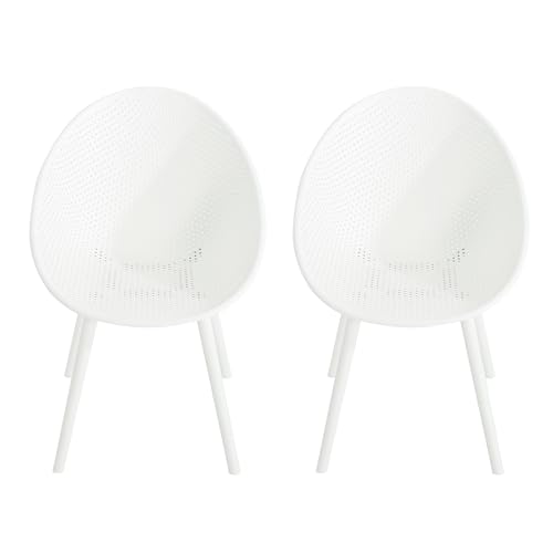 Christopher Knight Home Papave Polypropelene Plastic Dining Chair Bistro Chairs for Patio (Set of 2),White