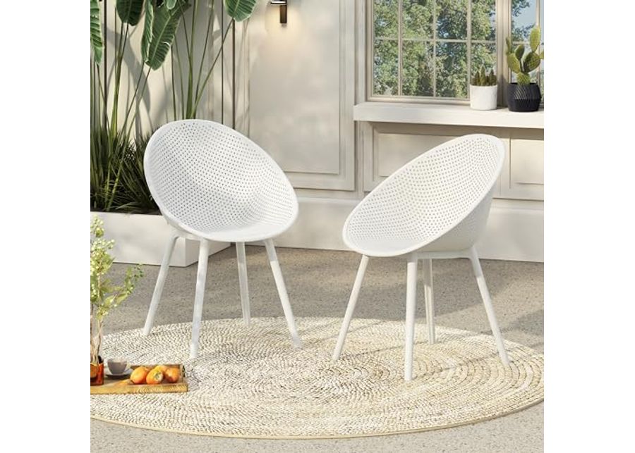 Christopher Knight Home Papave Polypropelene Plastic Dining Chair Bistro Chairs for Patio (Set of 2),White