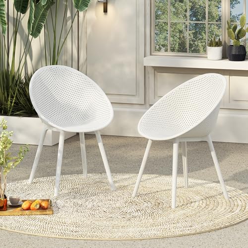 Christopher Knight Home Papave Outdoor Polypropelene Plastic Dining Chair Bistro Chairs for Patio- White (Set of 2)