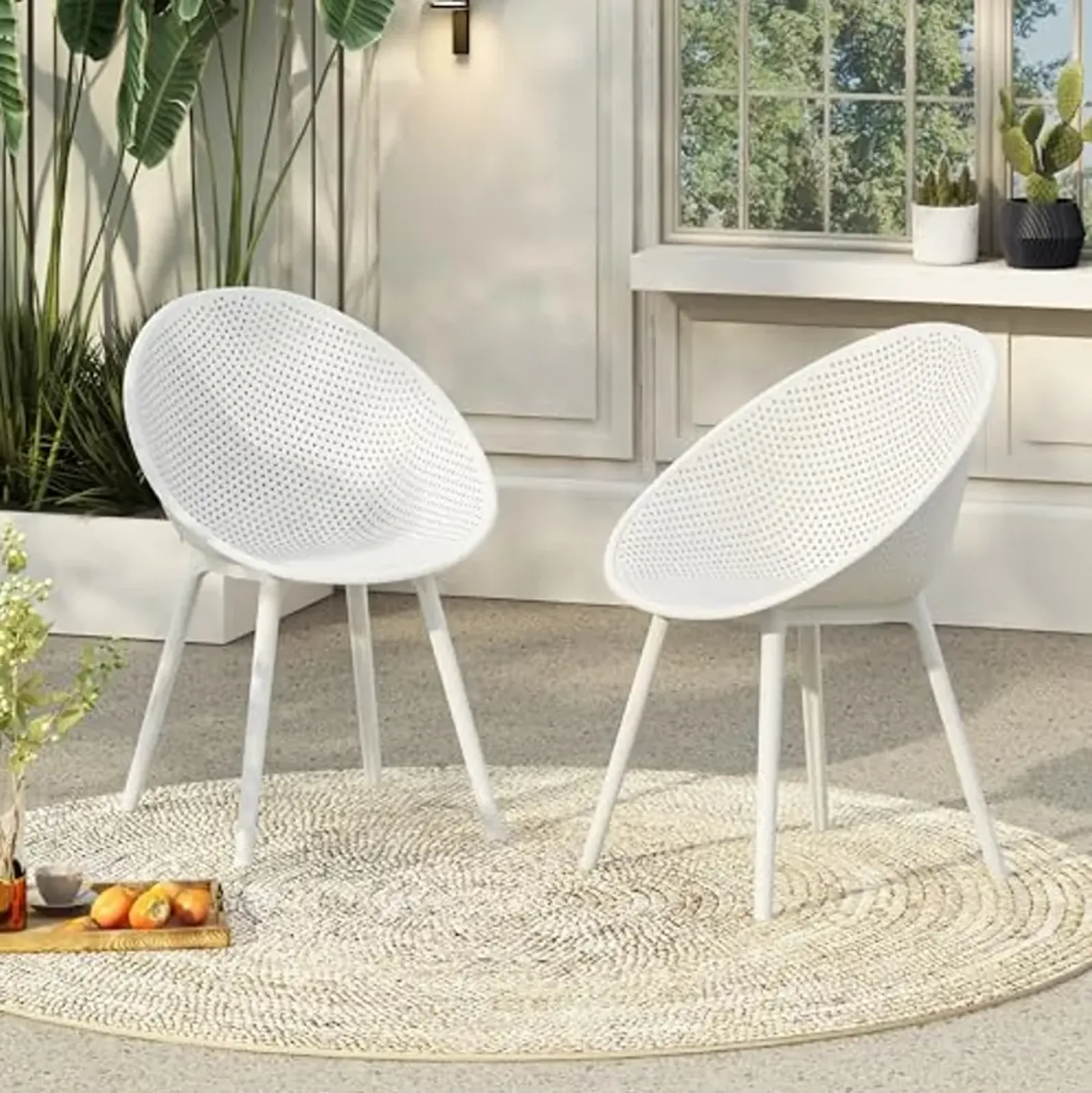 Christopher Knight Home White Lounge Chairs Set of 2 – Modern Accent Chairs-Resistant Patio Chairs with Mesh Design for Garden, Balcony, or Backyard – Sleek and Comfortable Seating for Outdoor Spaces