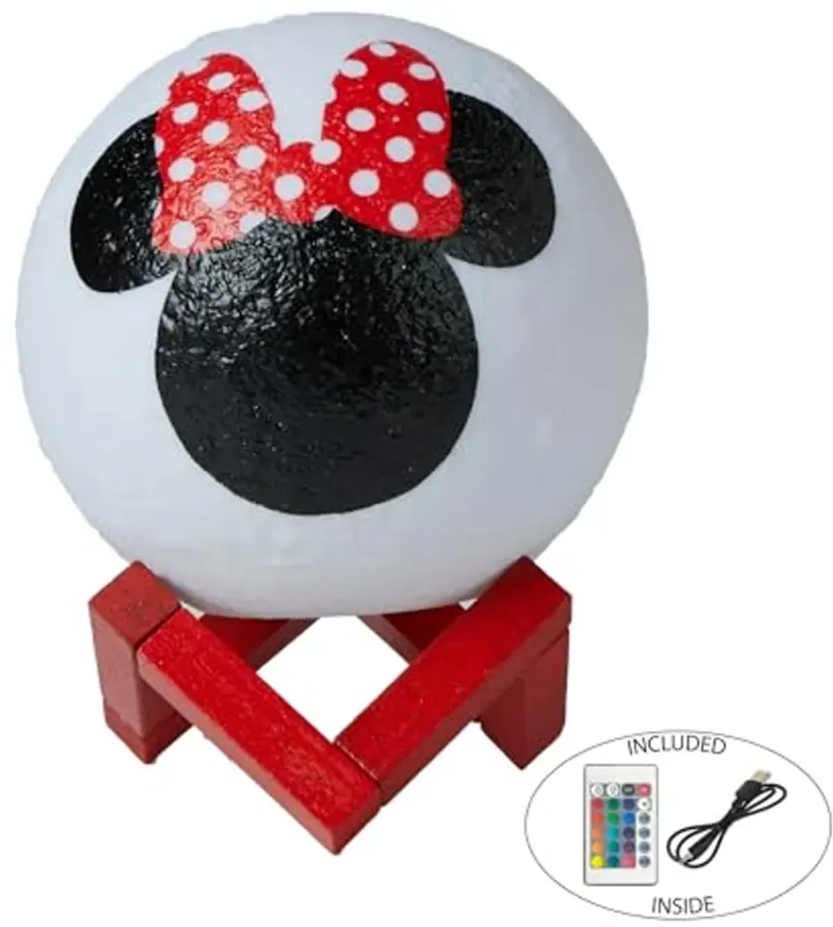 Idea Nuova Disney Minnie Mouse 6" LED Color Changing Moon Light,Battery or USB Operated