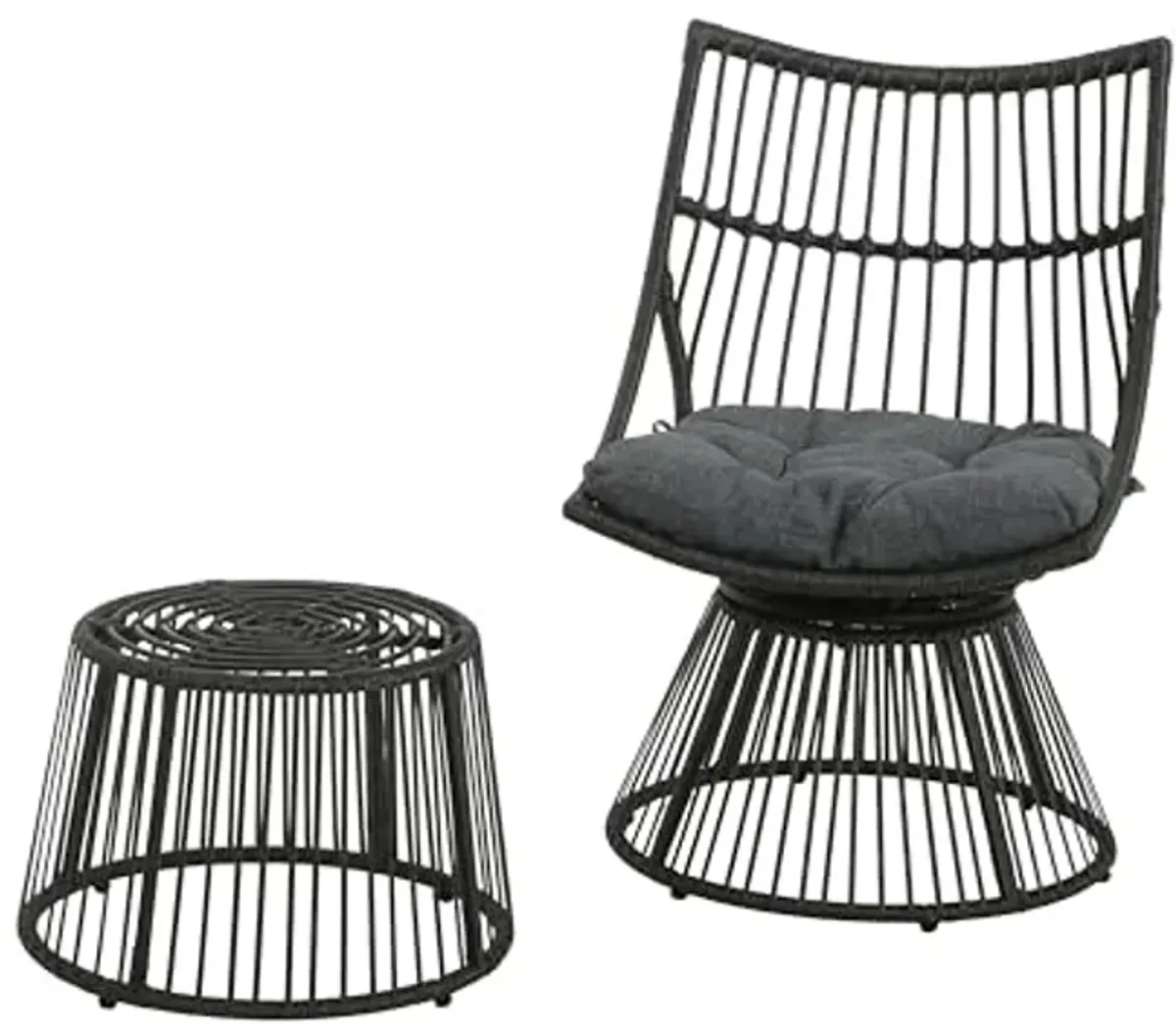 Christopher Knight Home Outdoor 2 Piece Wicker Patio Furniture Set, Woven Seating Accent Chair,Rattan Chat Set with Club Chair, Side Table and Water Resistant Cushion for Yard and Bistro, Dark Grey