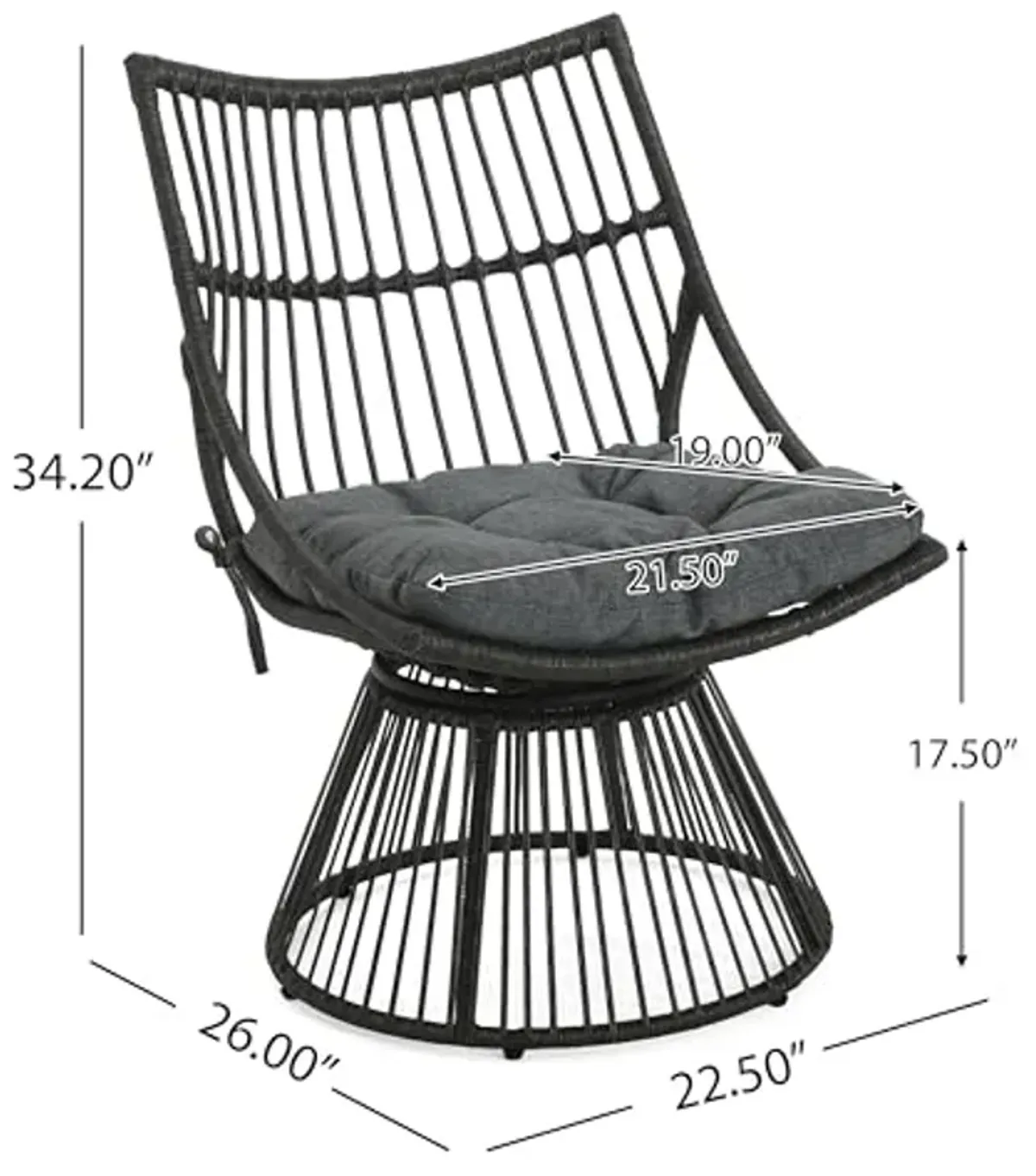 Christopher Knight Home Outdoor Grey Wicker Chair,Patio Furniture Set,Rattan Club Chair, with Water Resistant Cushion for Garden, Balcony, or Backyard