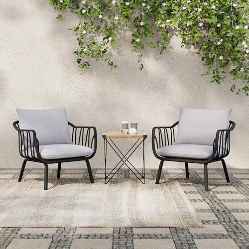 Christopher Knight Home Carli Club Chair, Arm Chairs with Cushions, Modern Outdoor Patio Basket Bucket Seating, Black Basket Weave Bucket Chair Sets for Outdoor Space, Club Chairs Set of 2, Grey