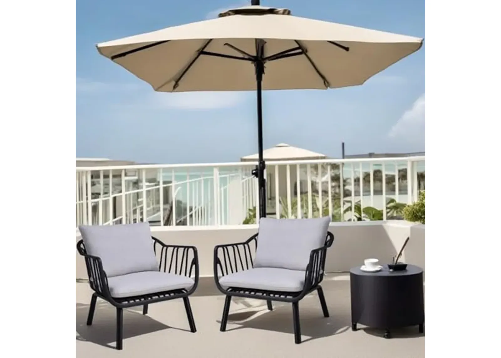 Christopher Knight Home Outdoor Club Chair, Arm Chairs with Cushions, Modern Patio Basket Bucket Seating, Black Basket Weave Chair Sets for Poolside Patio, Plastic Club Chairs Set of 2, Grey