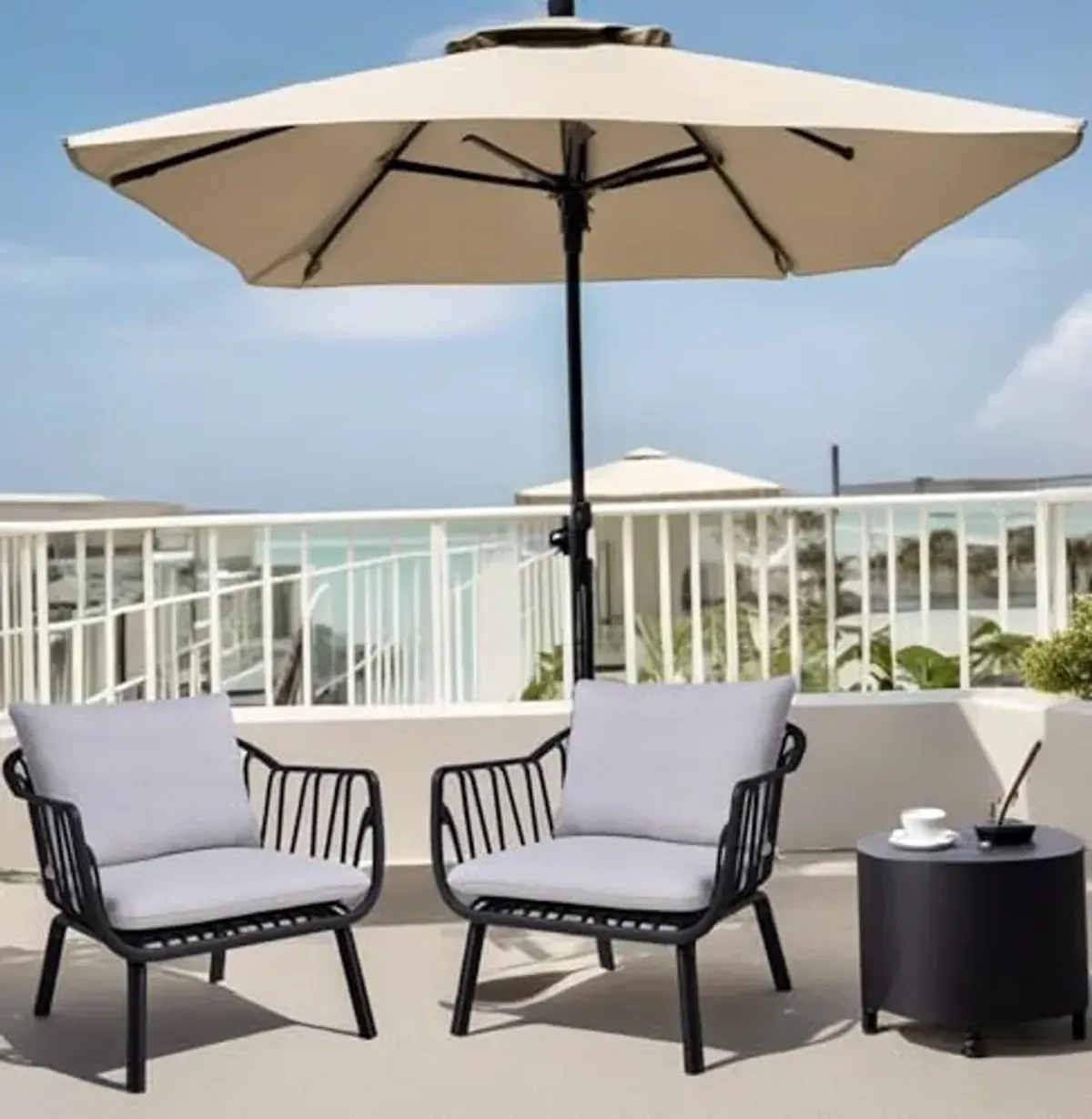 Christopher Knight Home Outdoor Club Chair, Arm Chairs with Cushions, Modern Patio Basket Bucket Seating, Black Basket Weave Chair Sets for Poolside Patio, Plastic Club Chairs Set of 2, Grey