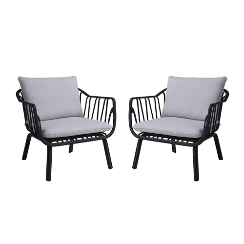 Christopher Knight Home Carli Club Chair, Arm Chairs with Cushions, Modern Outdoor Patio Basket Bucket Seating, Black Basket Weave Bucket Chair Sets for Outdoor Space, Club Chairs Set of 2, Grey