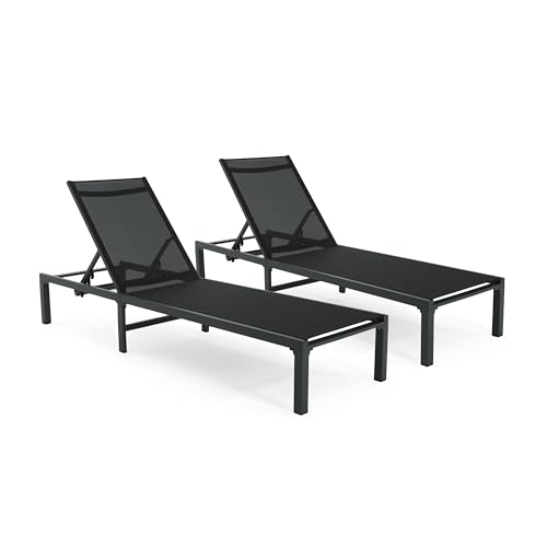 Christopher Knight Home Perlas Outdoor Patio Aluminum Adjustable Chaise Lounge with Fabric Seating, 75 "W x 22.75 "D x 11.75 "H, Black