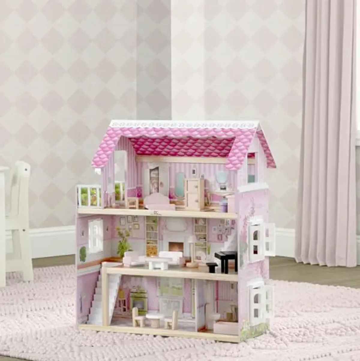 Delta Children Little Gem Dollhouse - 3-Story Dollhouse with 4 Rooms - Includes 16 Accessories - Fits 5-inch Dolls - Pretend Play Dream Gift for Ages 3+