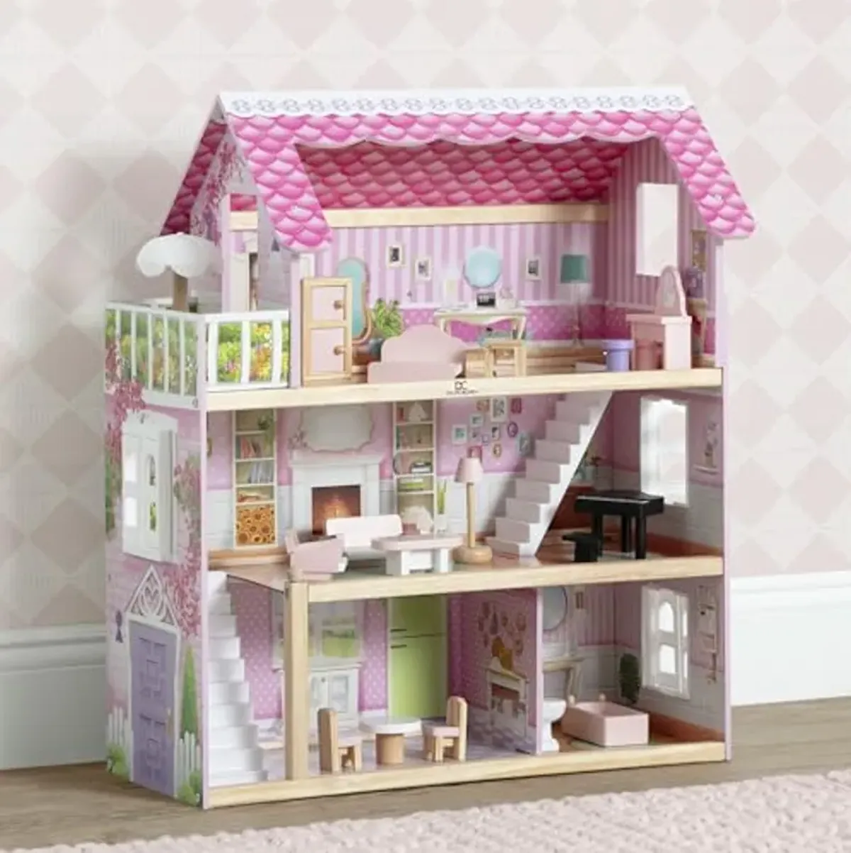 Delta Children Little Gem Dollhouse - 3-Story Dollhouse with 4 Rooms - Includes 16 Accessories - Fits 5-inch Dolls - Pretend Play Dream Gift for Ages 3+