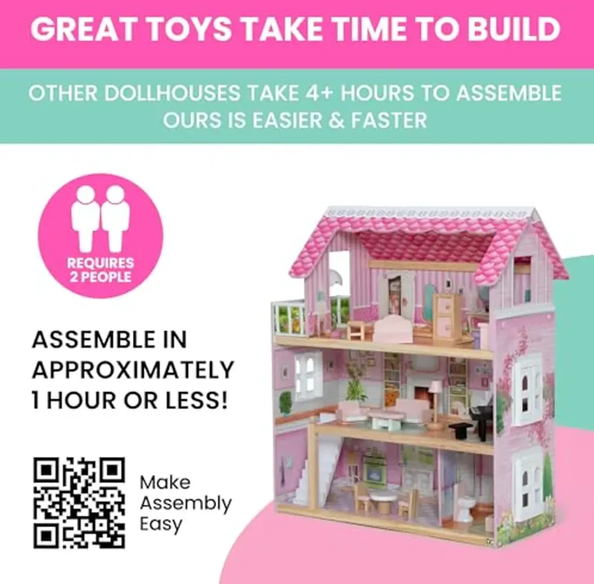 Delta Children Little Gem Dollhouse - 3-Story Dollhouse with 4 Rooms - Includes 16 Accessories - Fits 5-inch Dolls - Pretend Play Dream Gift for Ages 3+