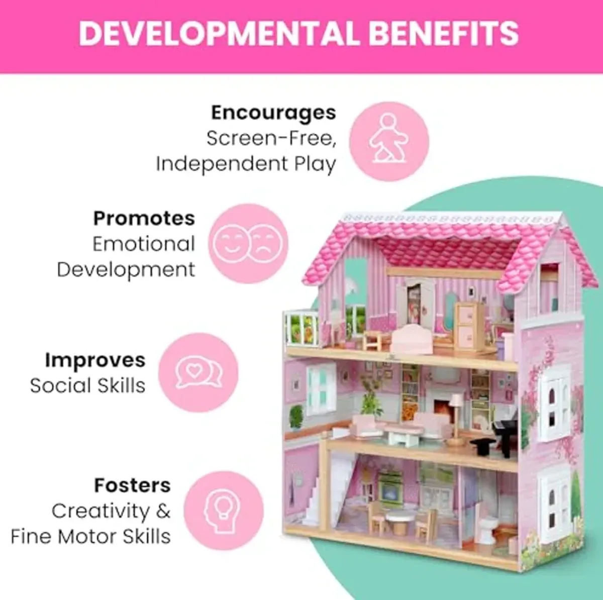 Delta Children Little Gem Dollhouse - 3-Story Dollhouse with 4 Rooms - Includes 16 Accessories - Fits 5-inch Dolls - Pretend Play Dream Gift for Ages 3+