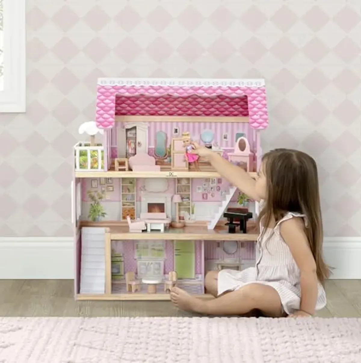 Delta Children Little Gem Dollhouse - 3-Story Dollhouse with 4 Rooms - Includes 16 Accessories - Fits 5-inch Dolls - Pretend Play Dream Gift for Ages 3+