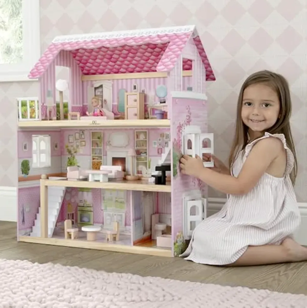 Delta Children Little Gem Dollhouse - 3-Story Dollhouse with 4 Rooms - Includes 16 Accessories - Fits 5-inch Dolls - Pretend Play Dream Gift for Ages 3+