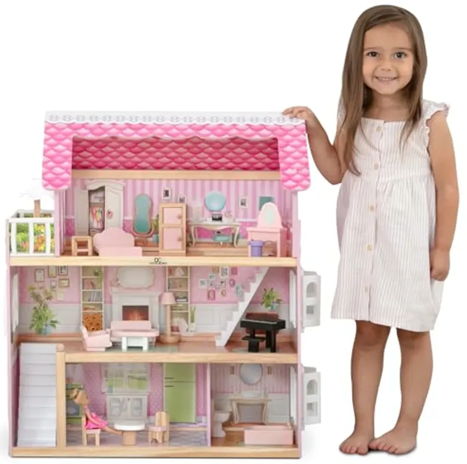 Delta Children Little Gem Dollhouse - 3-Story Dollhouse with 4 Rooms - Includes 16 Accessories - Fits 5-inch Dolls - Pretend Play Dream Gift for Ages 3+