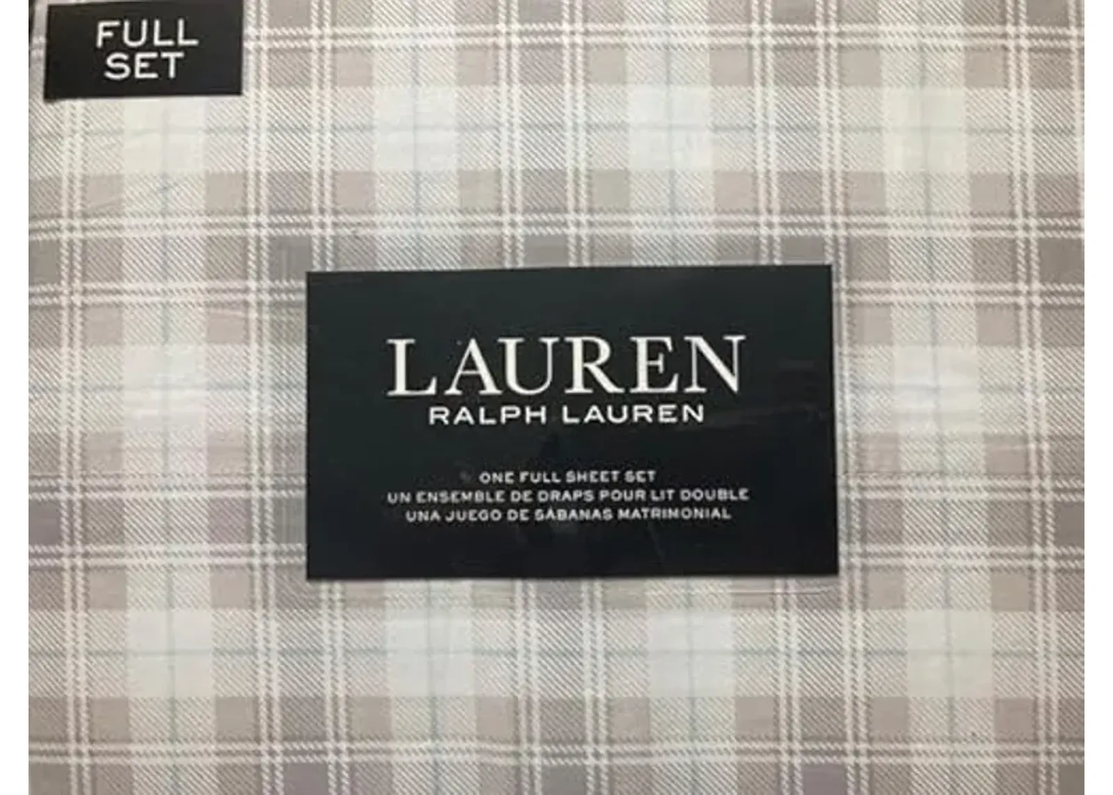 Lauren Ralph Lauren Kenley Plaid 4 pc Full Sheet Set Grey Gray Plaid on Cream Blue