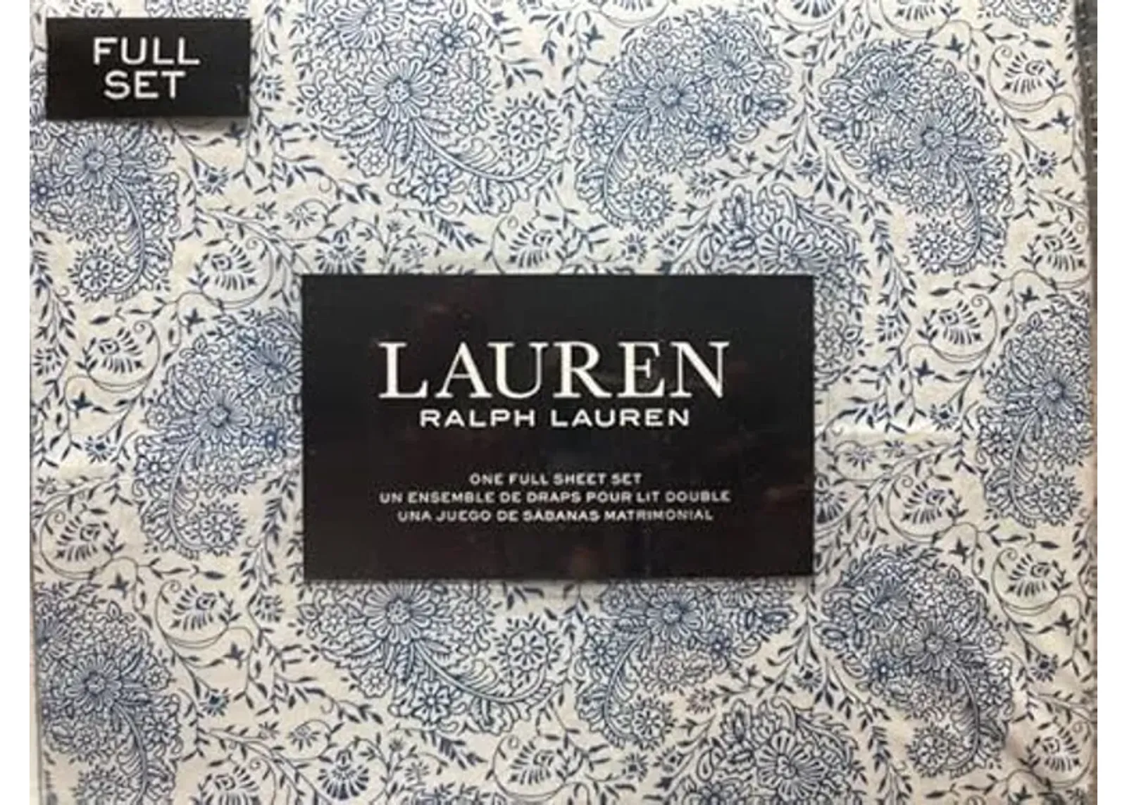 Lauren Ralph Lauren Ivy Ink Paisley 4 pc Full Sheet Set Blue on White