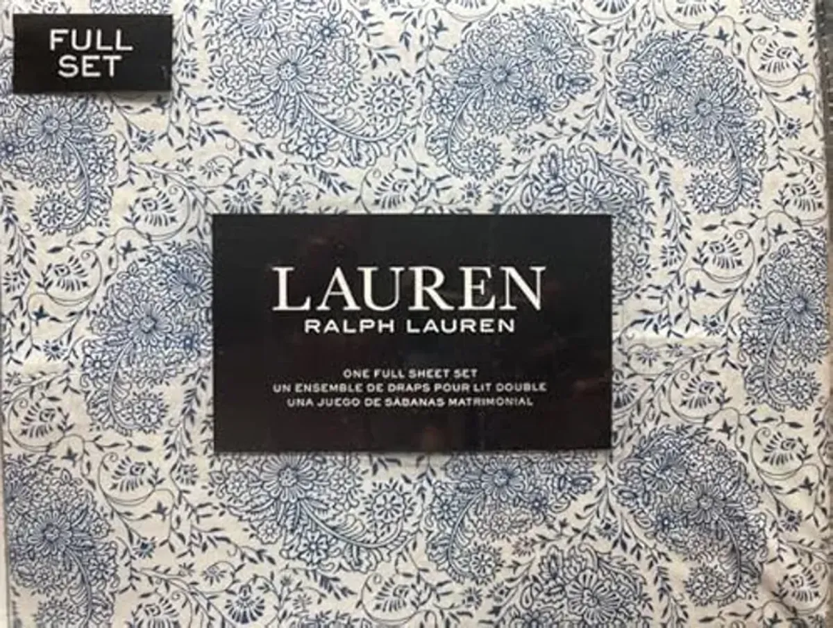 Lauren Ralph Lauren Ivy Ink Paisley 4 pc Full Sheet Set Blue on White