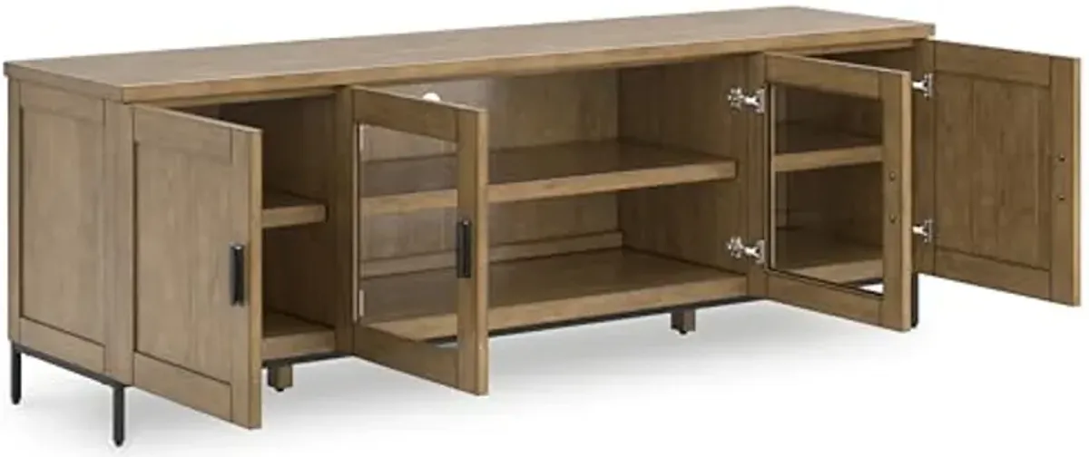 Signature Design by Ashley Torlanta Contemporary 72" TV Stand for TVs up to 82" with Adjustable Shelves, Cabinets and Cord Openings, Light Brown