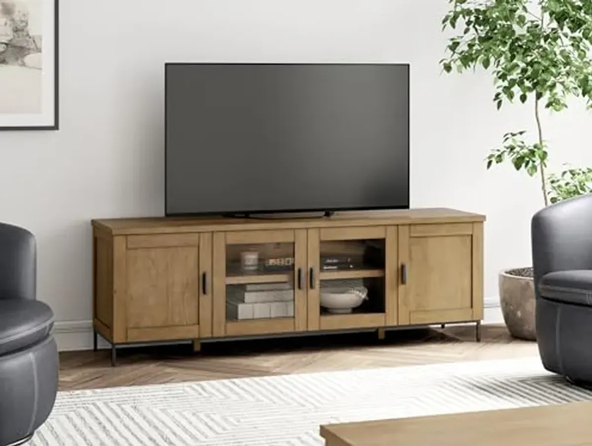 Signature Design by Ashley Torlanta Contemporary 72" TV Stand for TVs up to 82" with Adjustable Shelves, Cabinets and Cord Openings, Light Brown