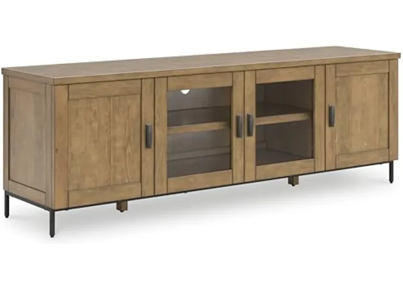 Signature Design by Ashley Torlanta Contemporary 72" TV Stand for TVs up to 82" with Adjustable Shelves, Cabinets and Cord Openings, Light Brown