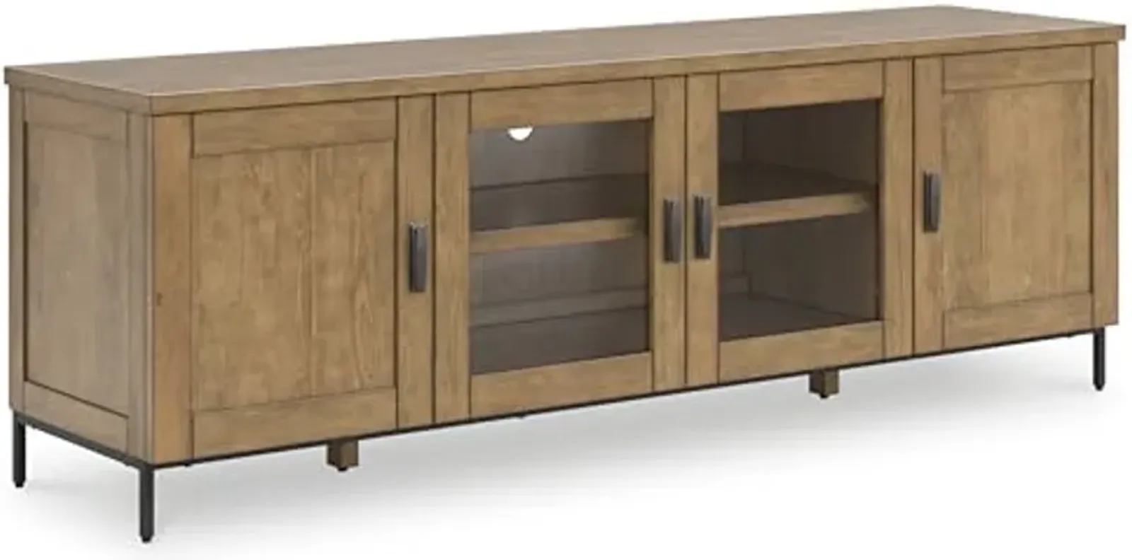 Signature Design by Ashley Torlanta Contemporary 72" TV Stand for TVs up to 82" with Adjustable Shelves, Cabinets and Cord Openings, Light Brown