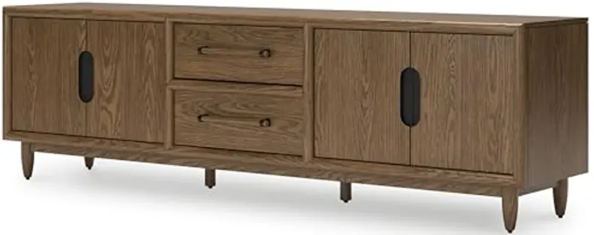 Signature Design by Ashley Roanhowe Contemporary 85" TV Stand for TVs up to 97" with Adjustable Shelves, Drawers, Cabinets and Cord Openings, Dark Brown