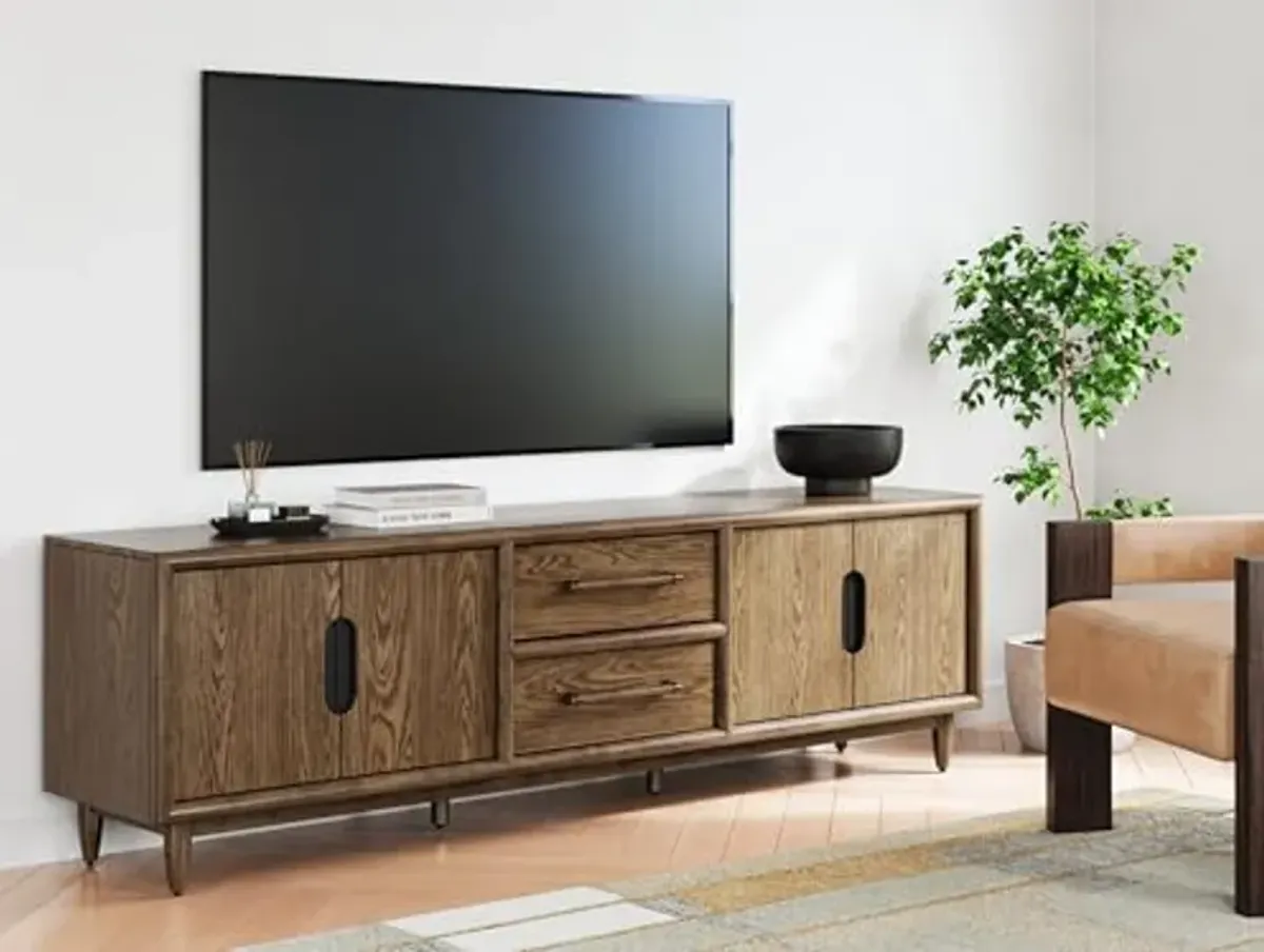 Signature Design by Ashley Roanhowe Contemporary 85" TV Stand for TVs up to 97" with Adjustable Shelves, Drawers, Cabinets and Cord Openings, Dark Brown