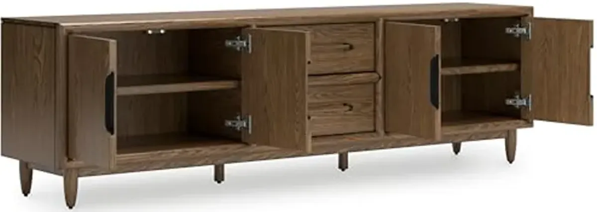 Signature Design by Ashley Roanhowe Contemporary 85" TV Stand for TVs up to 97" with Adjustable Shelves, Drawers, Cabinets and Cord Openings, Dark Brown