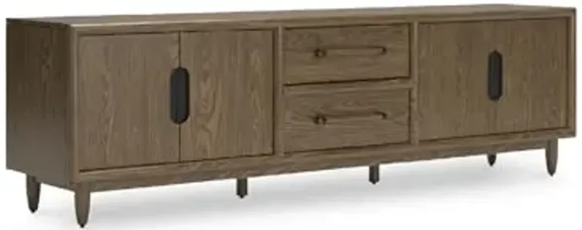 Signature Design by Ashley Roanhowe Contemporary 85" TV Stand for TVs up to 97" with Adjustable Shelves, Drawers, Cabinets and Cord Openings, Dark Brown